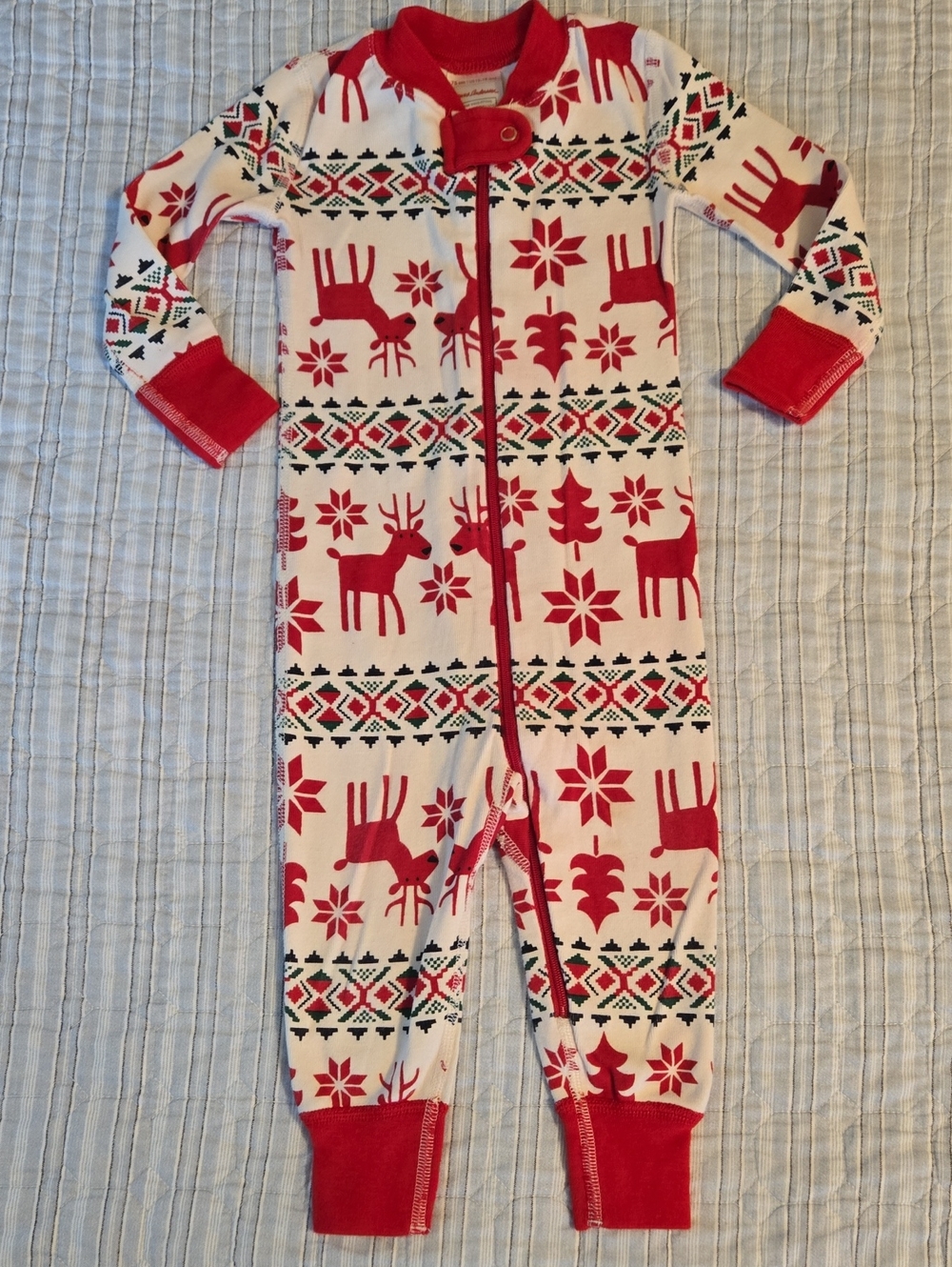 Hanna Andersson Red and White Reindeer Holiday Footed Pajamas